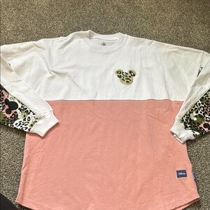 Disney White and Pink Long Sleeve Tee with Leopard Print